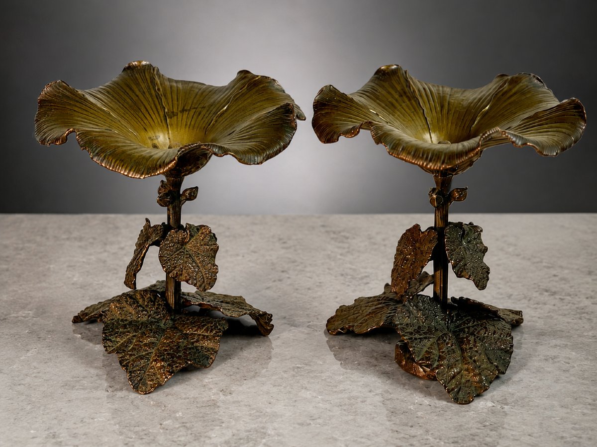 PAIRE DE COUPES EN BRONZE PATINÉ A DECOR VEGETAL – SUSSE FRERES- ART NOUVEAU