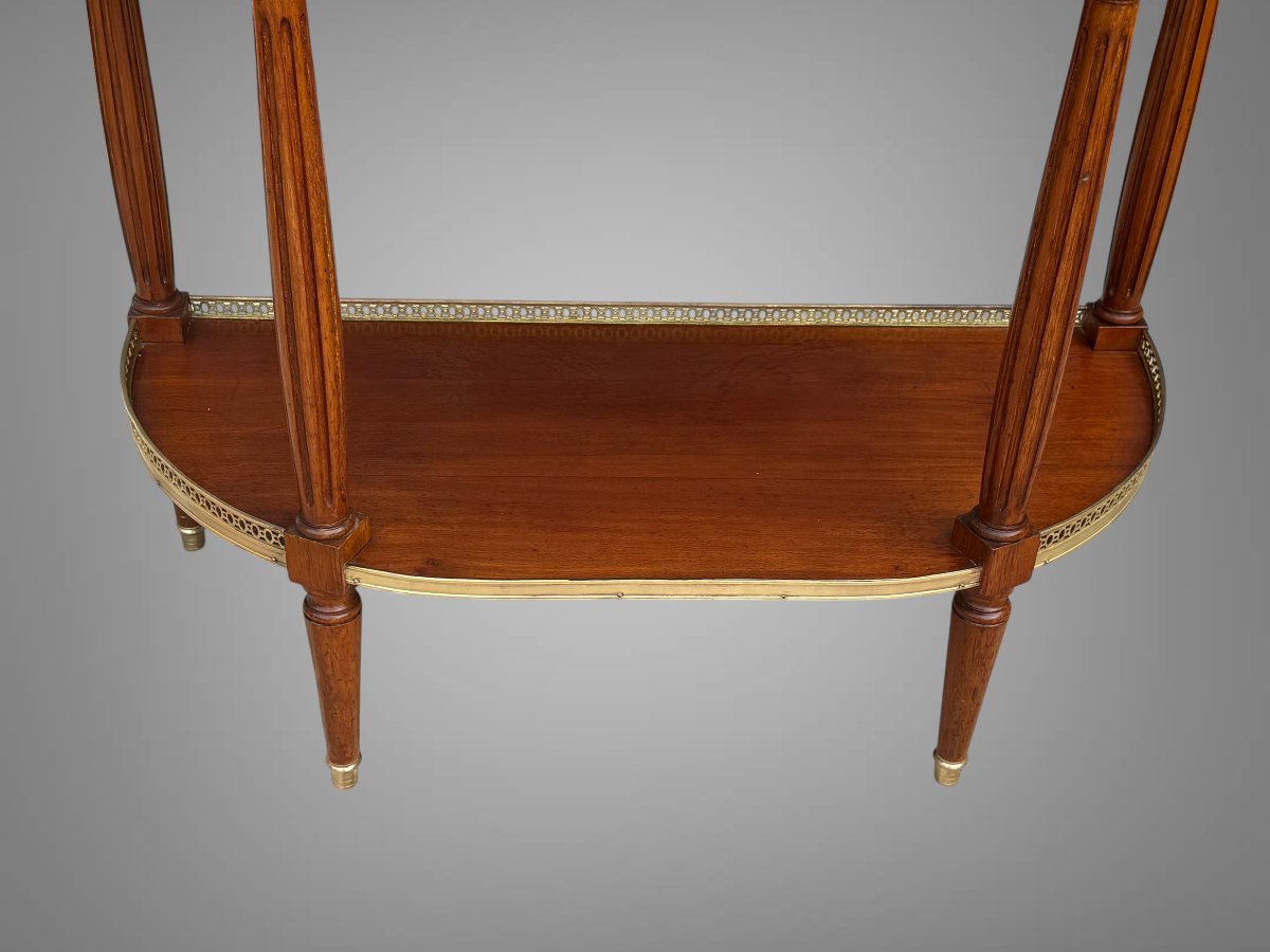 19th-century Half-moon Side Table/console In The Louis XVI Style, Made Of Mahogany With A White Marble Top -photo-5