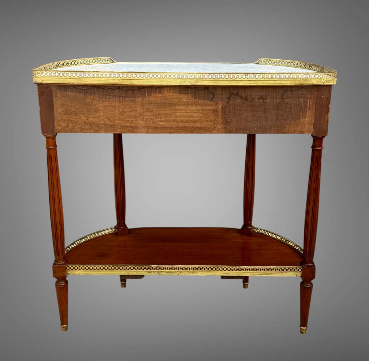 19th-century Half-moon Side Table/console In The Louis XVI Style, Made Of Mahogany With A White Marble Top -photo-6