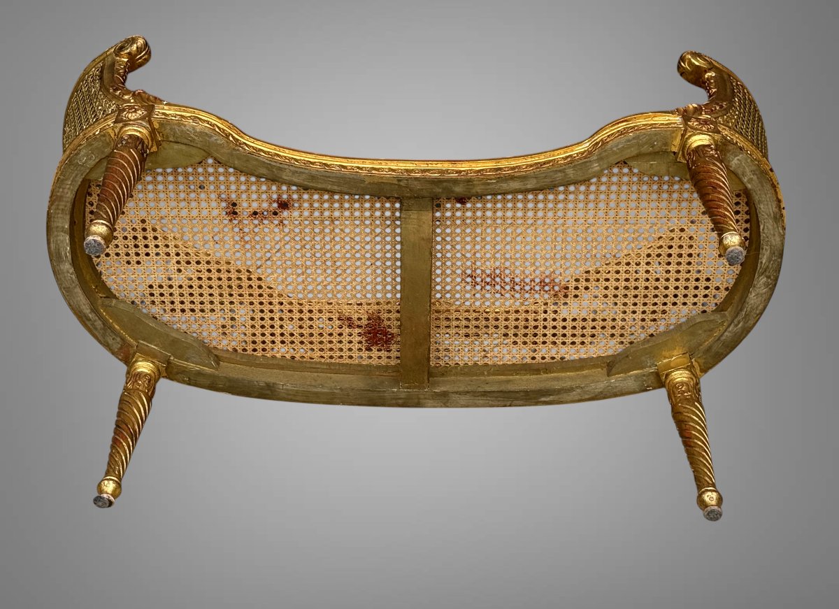 CANAPÉ /BANQUETTE EN DOUBLE CANNAGE BOIS DORÉ STYLE LOUIS XVI DES ANNÉES 1900-photo-6