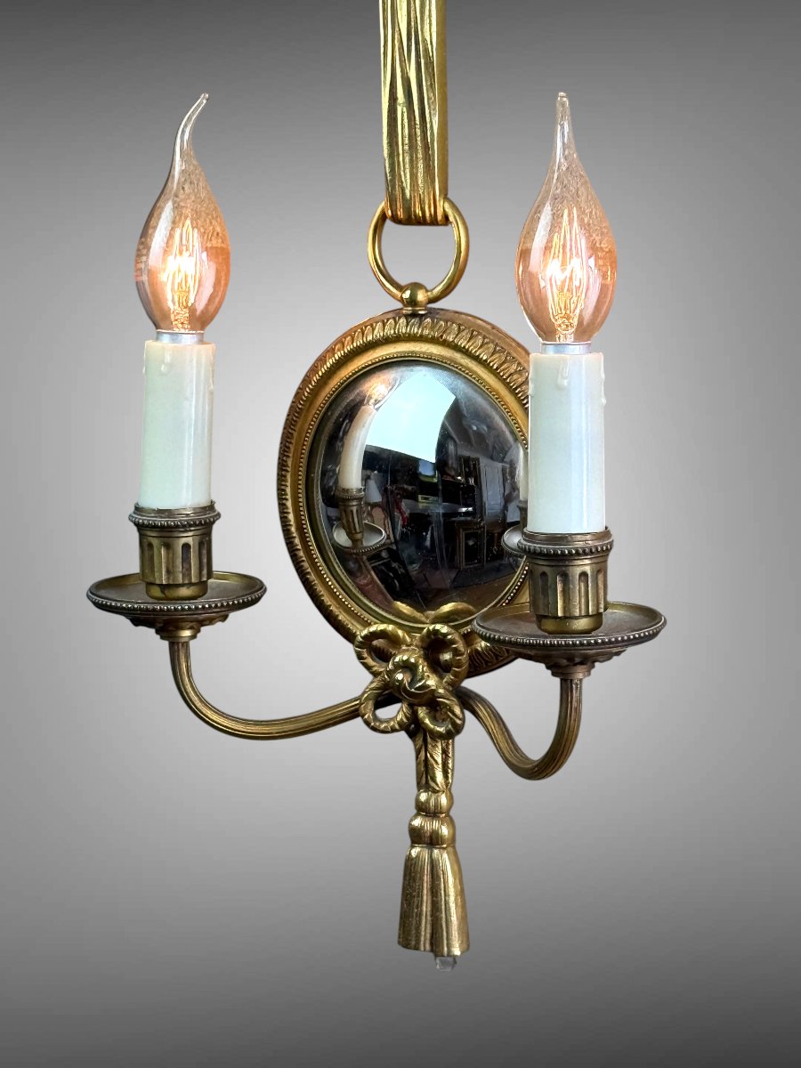 PAIRE D'APPLIQUES  EN BRONZE DORÉ AVEC MIROIR CONVEXE SIGNÉE PETITOT DES ANNÉES 30-photo-1