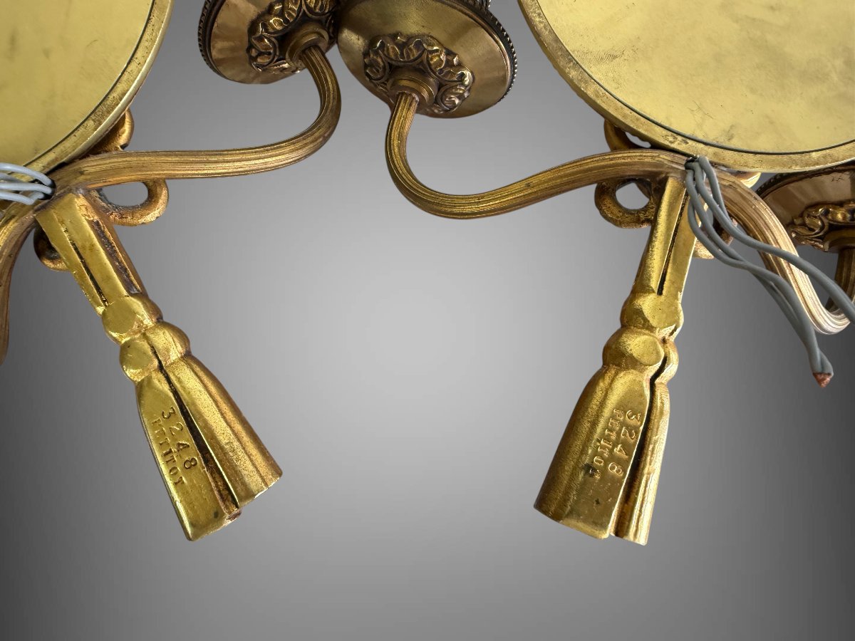 PAIRE D'APPLIQUES  EN BRONZE DORÉ AVEC MIROIR CONVEXE SIGNÉE PETITOT DES ANNÉES 30-photo-6