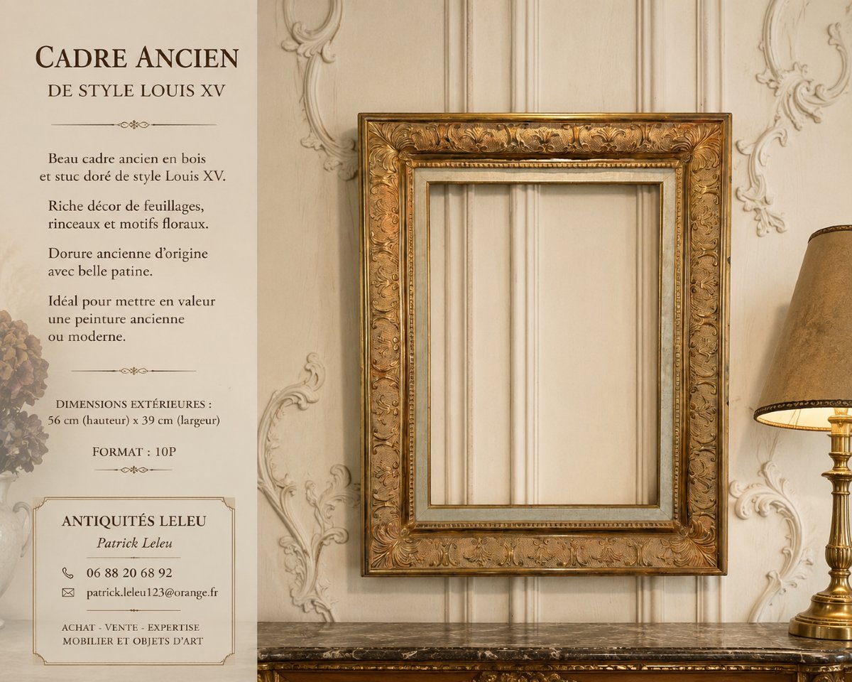 CADRE ANCIEN EN BOIS ET STUC DORÉ DE STYLE LXV POUR PEINTURE 56 cm x 39 cm 10P-photo-5