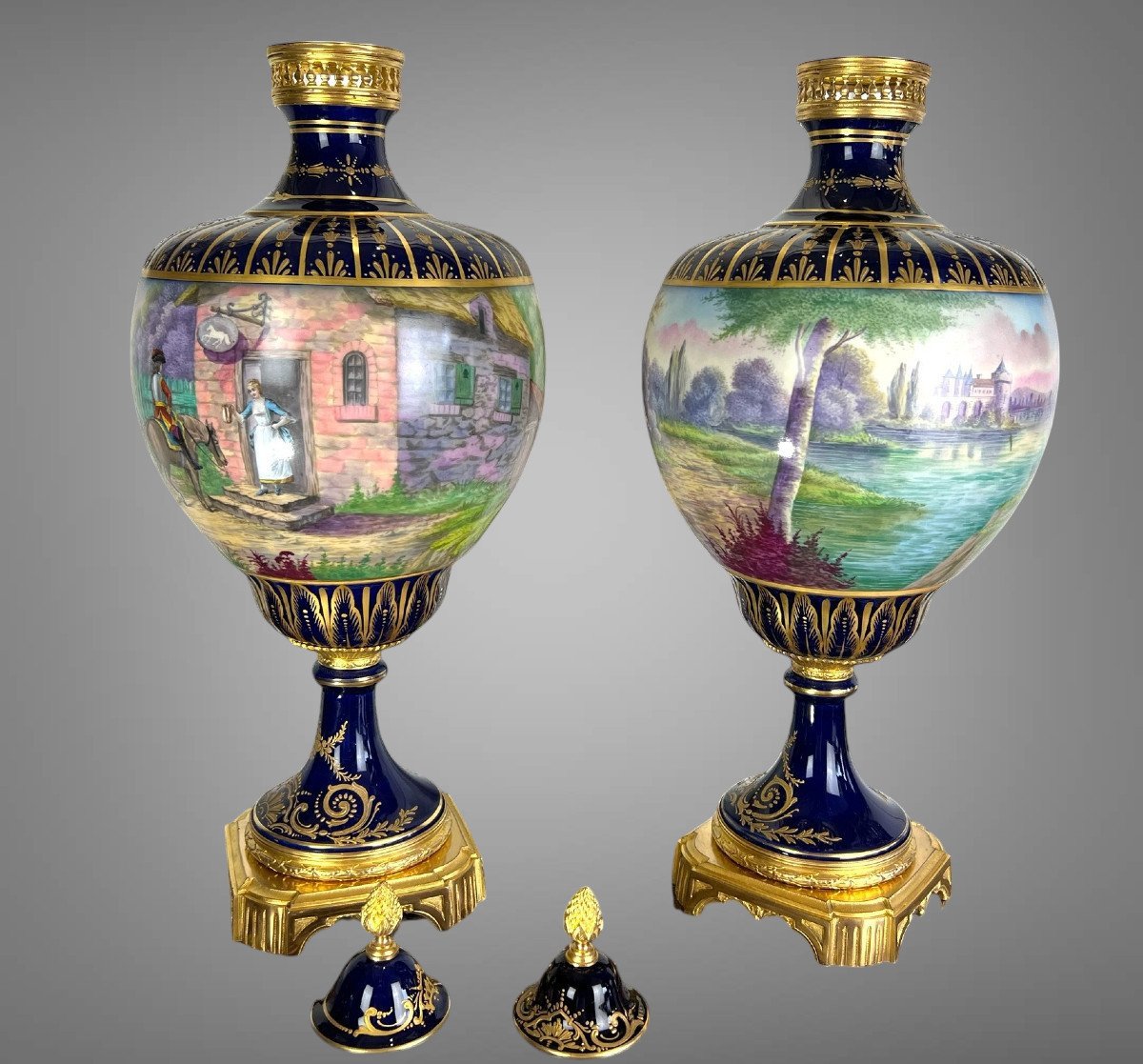 Large Pair Of Sevres Porcelain Vases With The Château Des Tuilleries Mark, 19th Century -photo-2