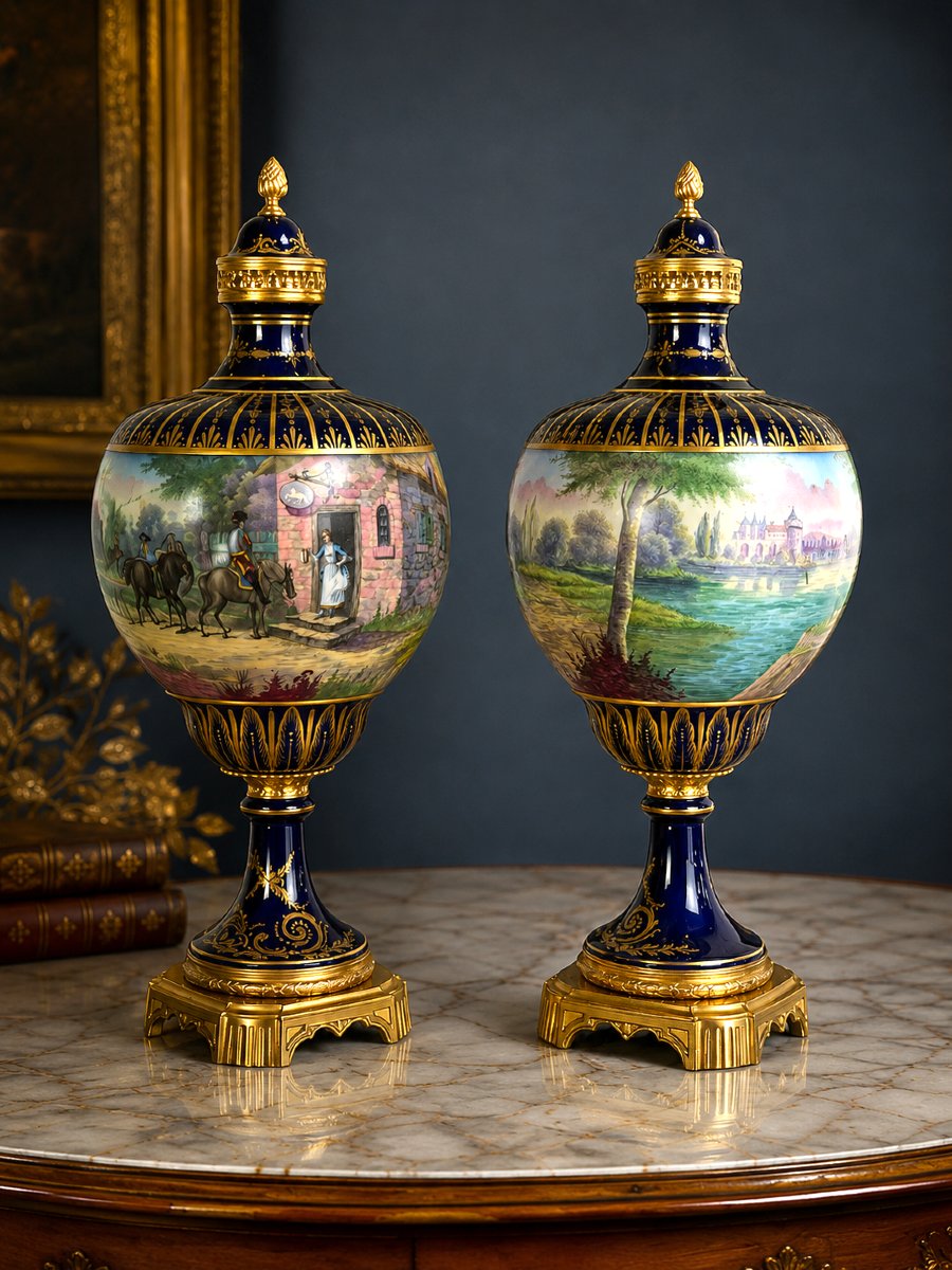 Large Pair Of Sevres Porcelain Vases With The Château Des Tuilleries Mark, 19th Century -photo-3
