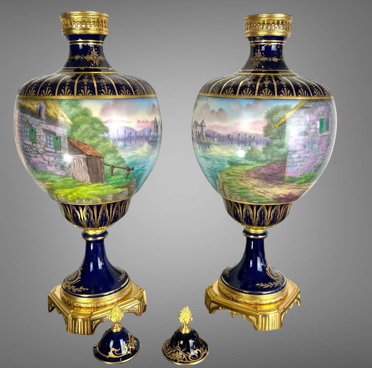 Large Pair Of Sevres Porcelain Vases With The Château Des Tuilleries Mark, 19th Century -photo-4