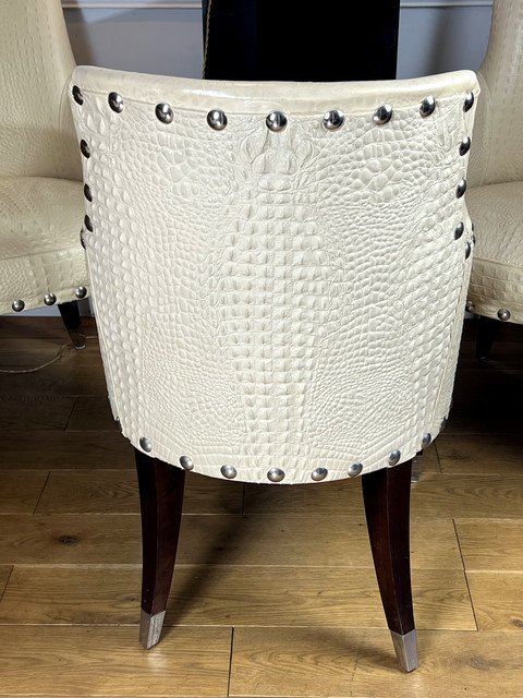 SUITE DE 4 FAUTEUILS VINTAGE DE STYLE ART DÉCO EN CUIR BEIGE FAÇON CROCO-photo-3
