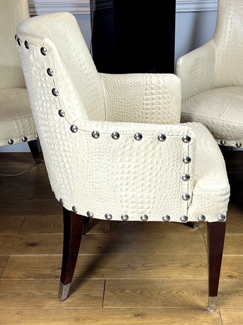 SUITE DE 4 FAUTEUILS VINTAGE DE STYLE ART DÉCO EN CUIR BEIGE FAÇON CROCO-photo-4