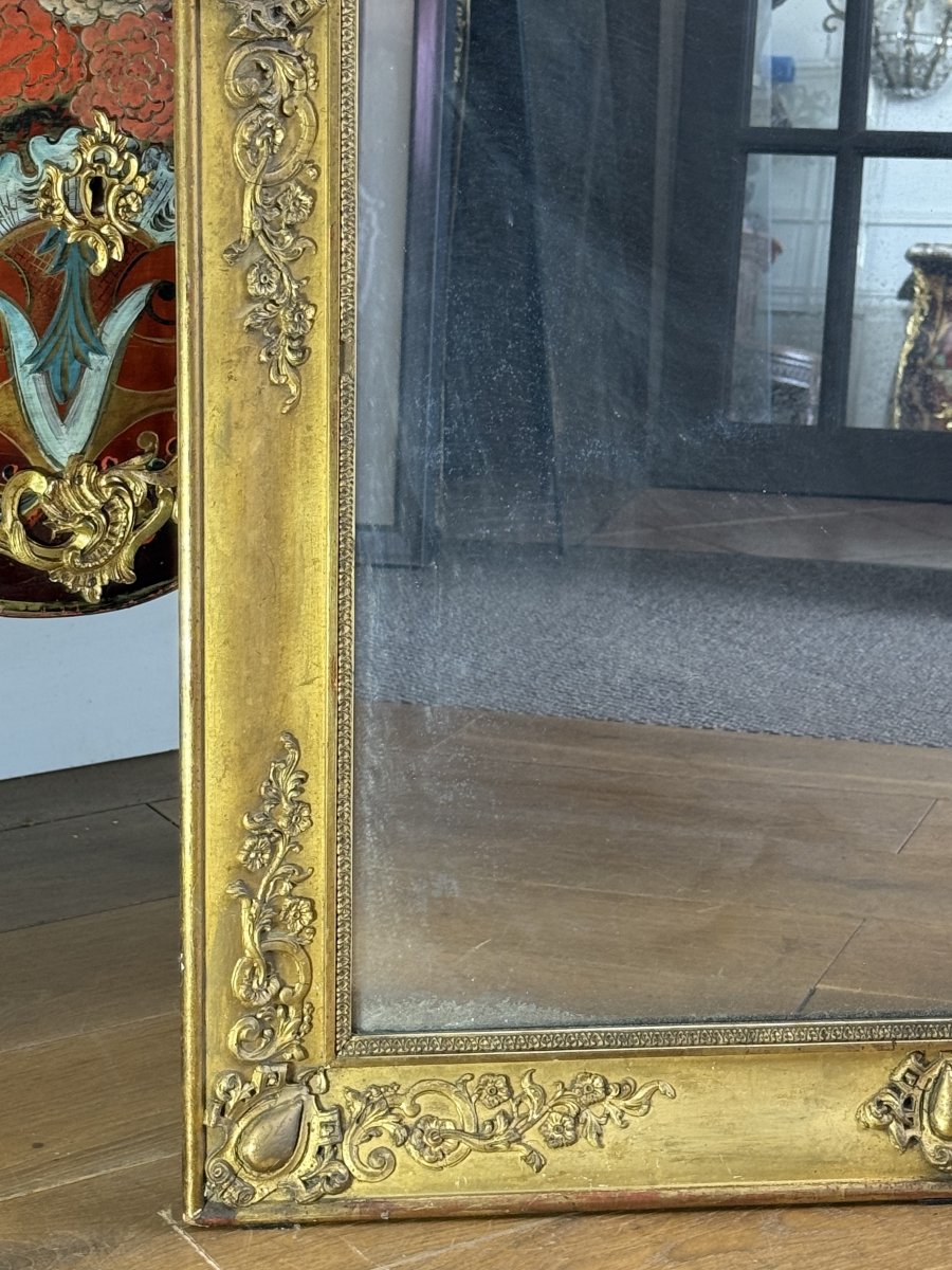 MIROIR D’ÉPOQUE EMPIRE – BELLE DORURE – GLACE AU MERCURE D’ORIGINE – XIXe SIÈCLE-photo-1