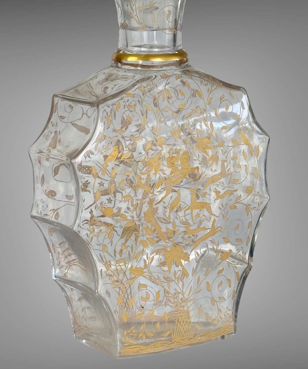 Pair Of Baccarat Decanters - “djeddah” Model – Engraved And Gilded Crystal – Circa 1946-photo-1