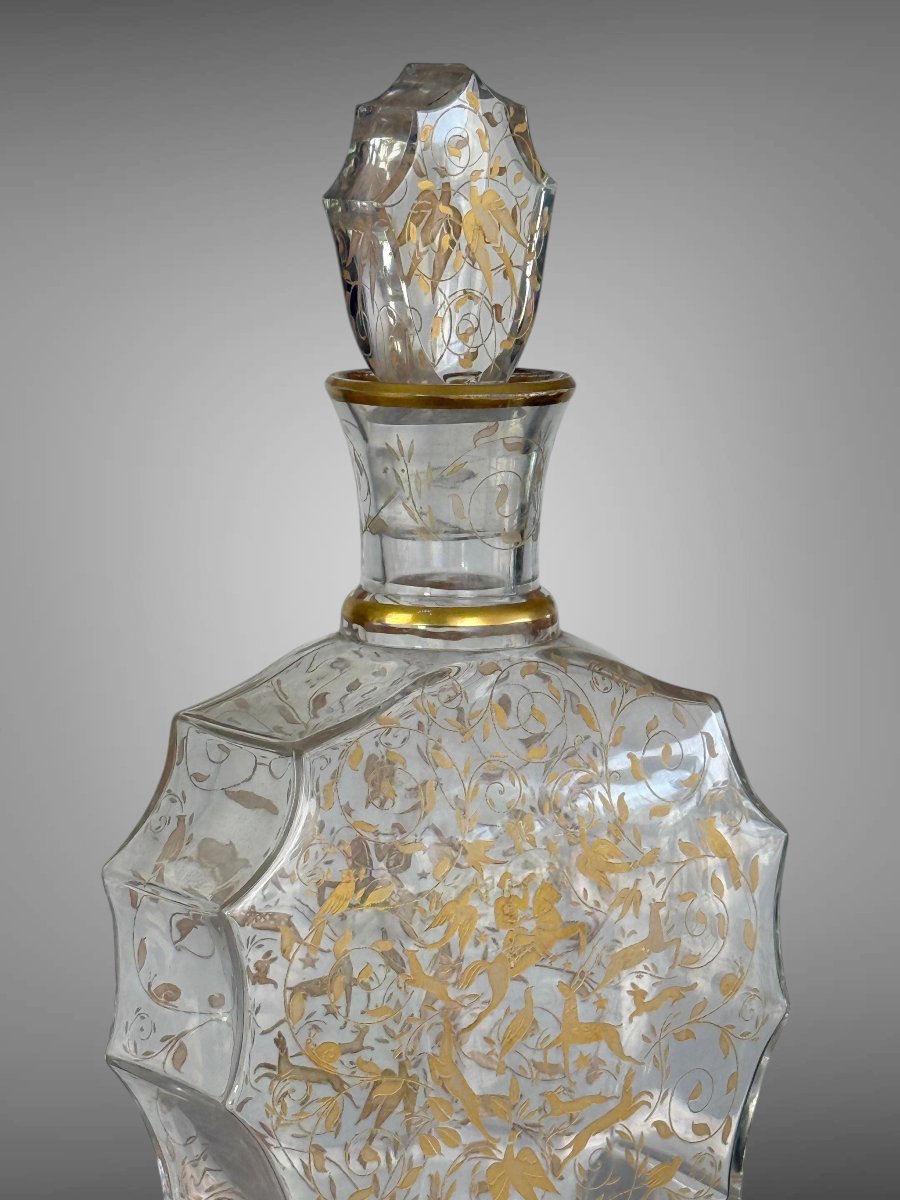 Pair Of Baccarat Decanters - “djeddah” Model – Engraved And Gilded Crystal – Circa 1946-photo-3