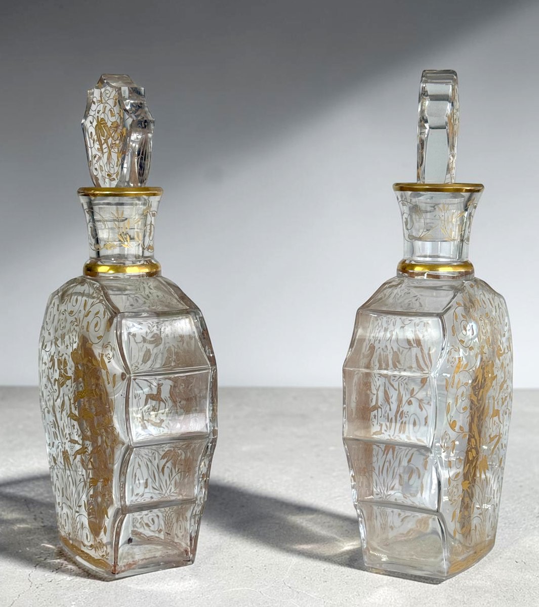 Pair Of Baccarat Decanters - “djeddah” Model – Engraved And Gilded Crystal – Circa 1946-photo-6