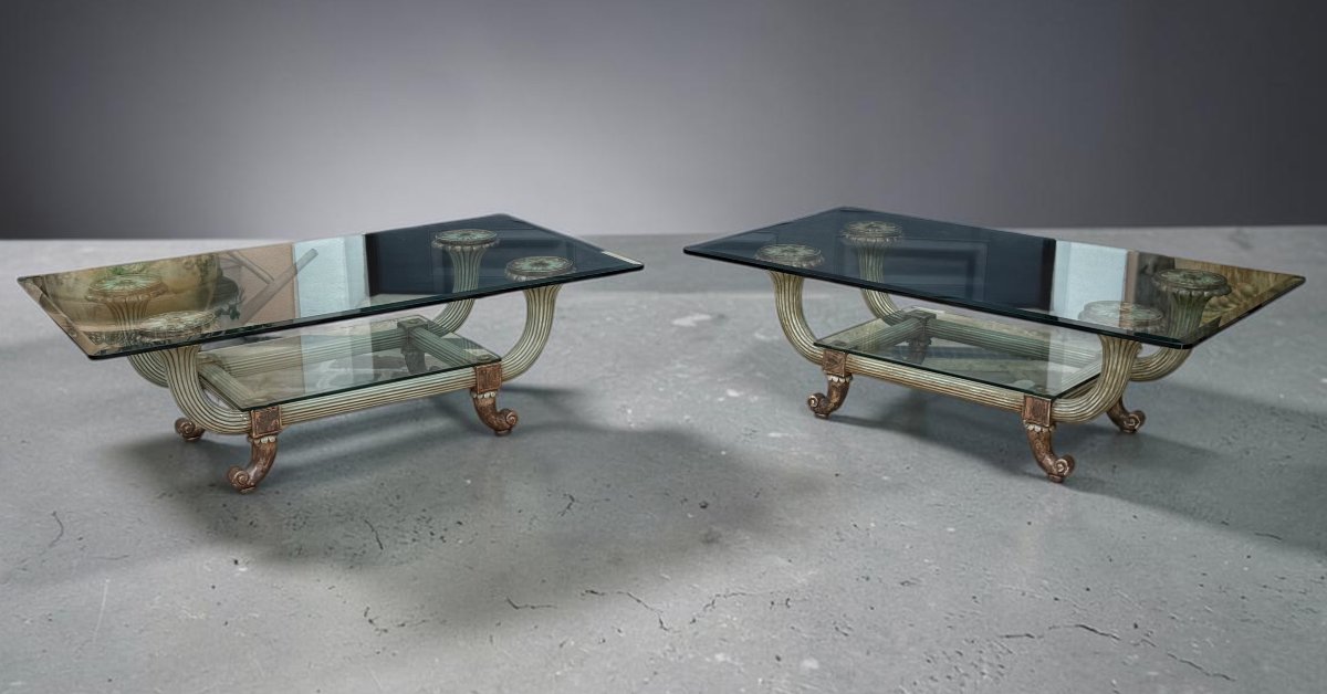 PAIRE DE GRANDE TABLES BASSES DES ANNÉES 70 " MODELE JANSEN " – BOIS POLYCHROME-photo-3