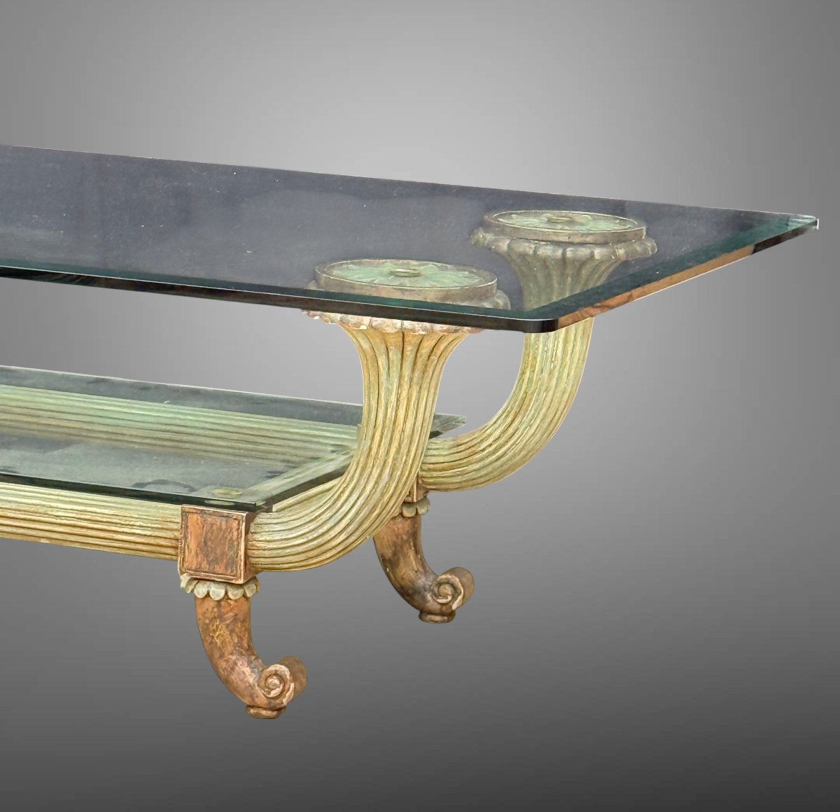 Pair Of Large Coffee Tables From The 1970s, "jansen Model" – Polychrome Wood-photo-1