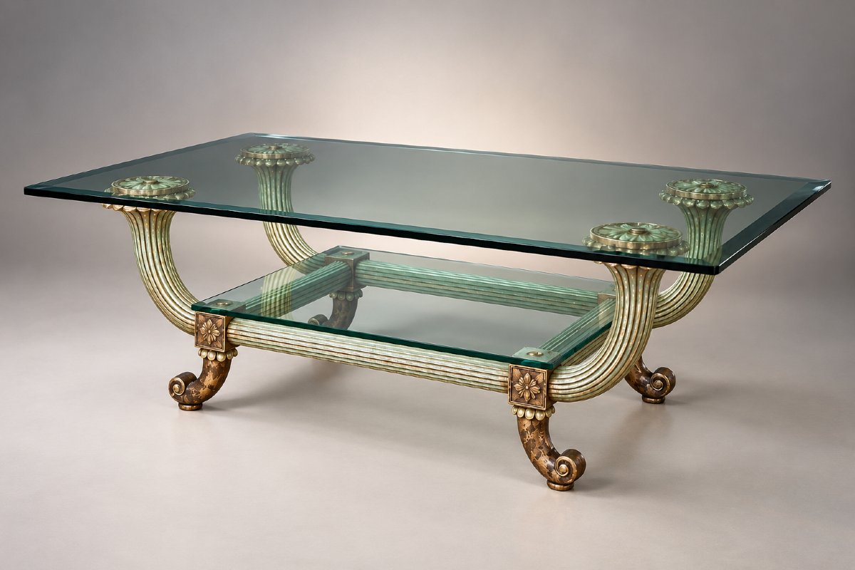 Pair Of Large Coffee Tables From The 1970s, "jansen Model" – Polychrome Wood-photo-6