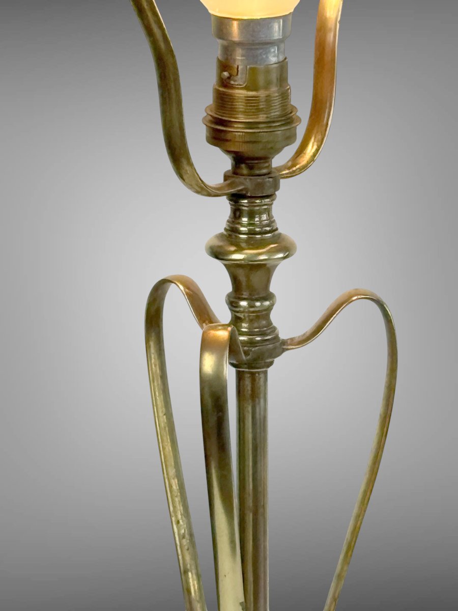 LAMPE AUTHENTIQUE EPOQUE ART NOUVEAU EN LAITON ET VERRE IRISÉ DANS L' ESPRIT LOETZ  -photo-4