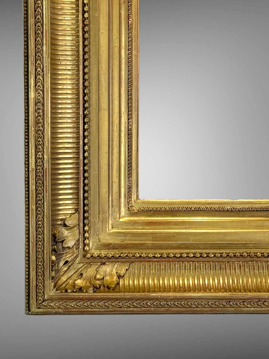 CADRE A CANAUX EN BOIS ET STUC DORÉ A LA FEUILLE D'OR POUR PEINTURE 20 CM X 27 CM -photo-4