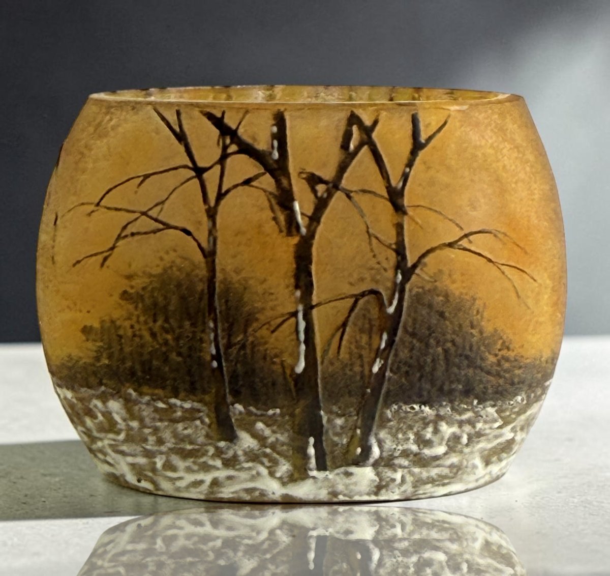 Daum Nancy – Miniature Vase With Winter Landscape Decor, Art Nouveau Period-photo-2
