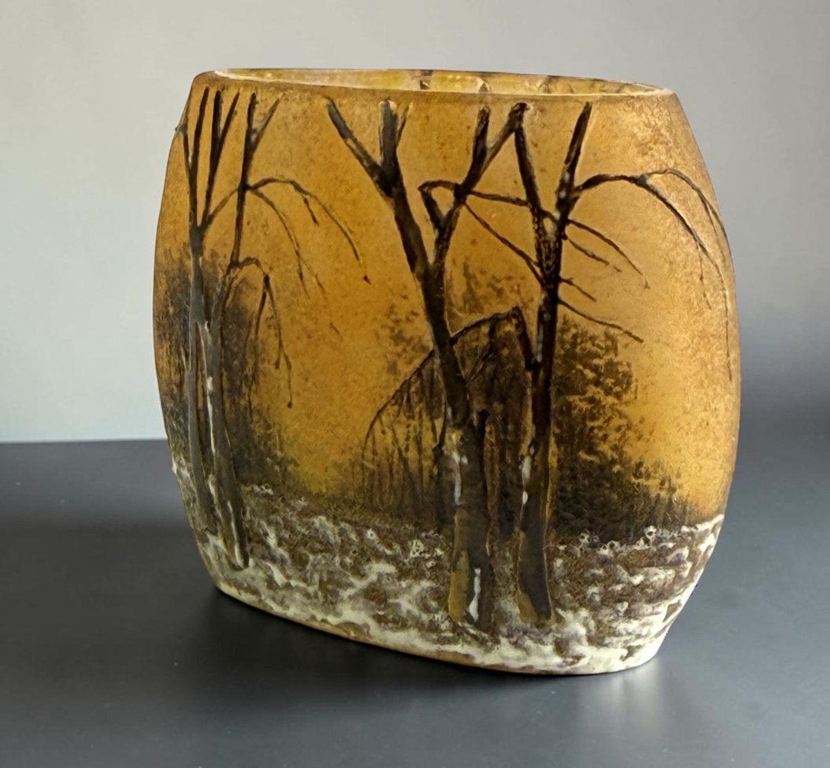Daum Nancy – Miniature Vase With Winter Landscape Decor, Art Nouveau Period-photo-4