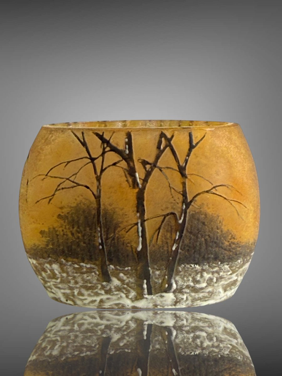 Daum Nancy – Miniature Vase With Winter Landscape Decor, Art Nouveau Period