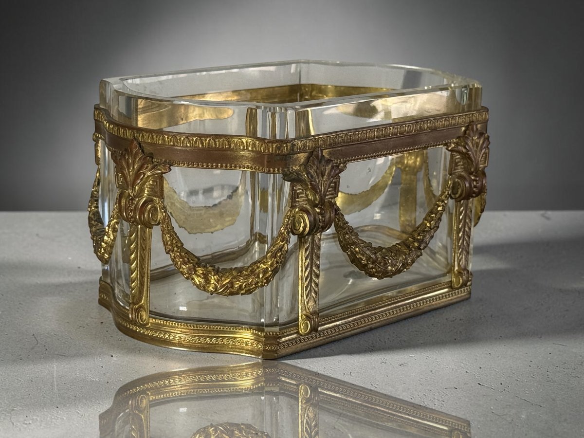 COUPE / JARDINIÈRE EN CRISTAL ÉPAIS ET BRONZE DORÉ DE STYLE LOUIS XVI-photo-4