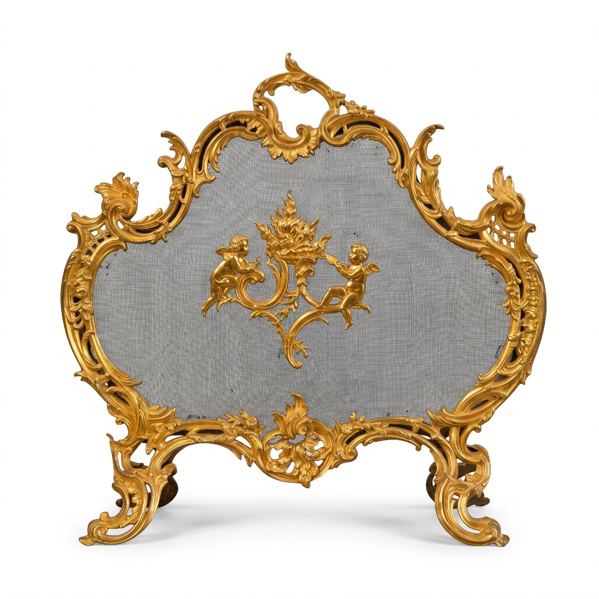 Gilded Bronze Fire Screen In The Louis XV Style – Napoleon III Period, Circa 1880-photo-2