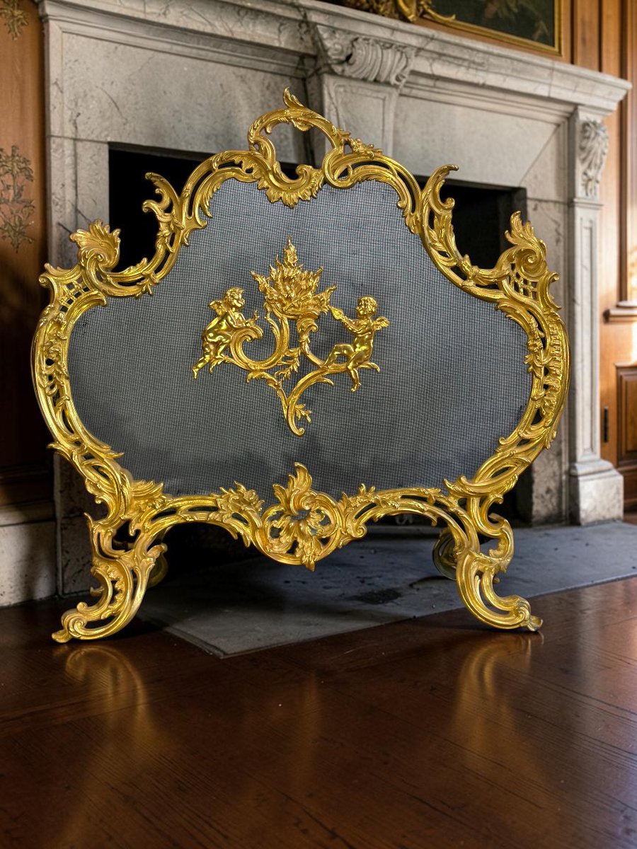 Gilded Bronze Fire Screen In The Louis XV Style – Napoleon III Period, Circa 1880-photo-3