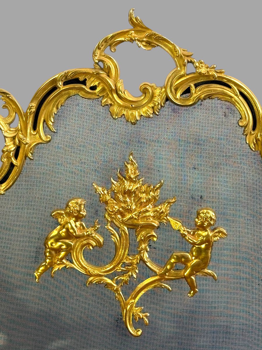 Gilded Bronze Fire Screen In The Louis XV Style – Napoleon III Period, Circa 1880-photo-4