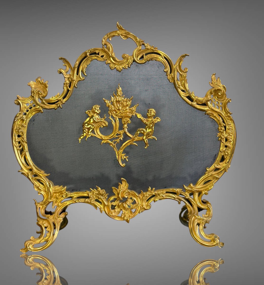 Gilded Bronze Fire Screen In The Louis XV Style – Napoleon III Period, Circa 1880-photo-1