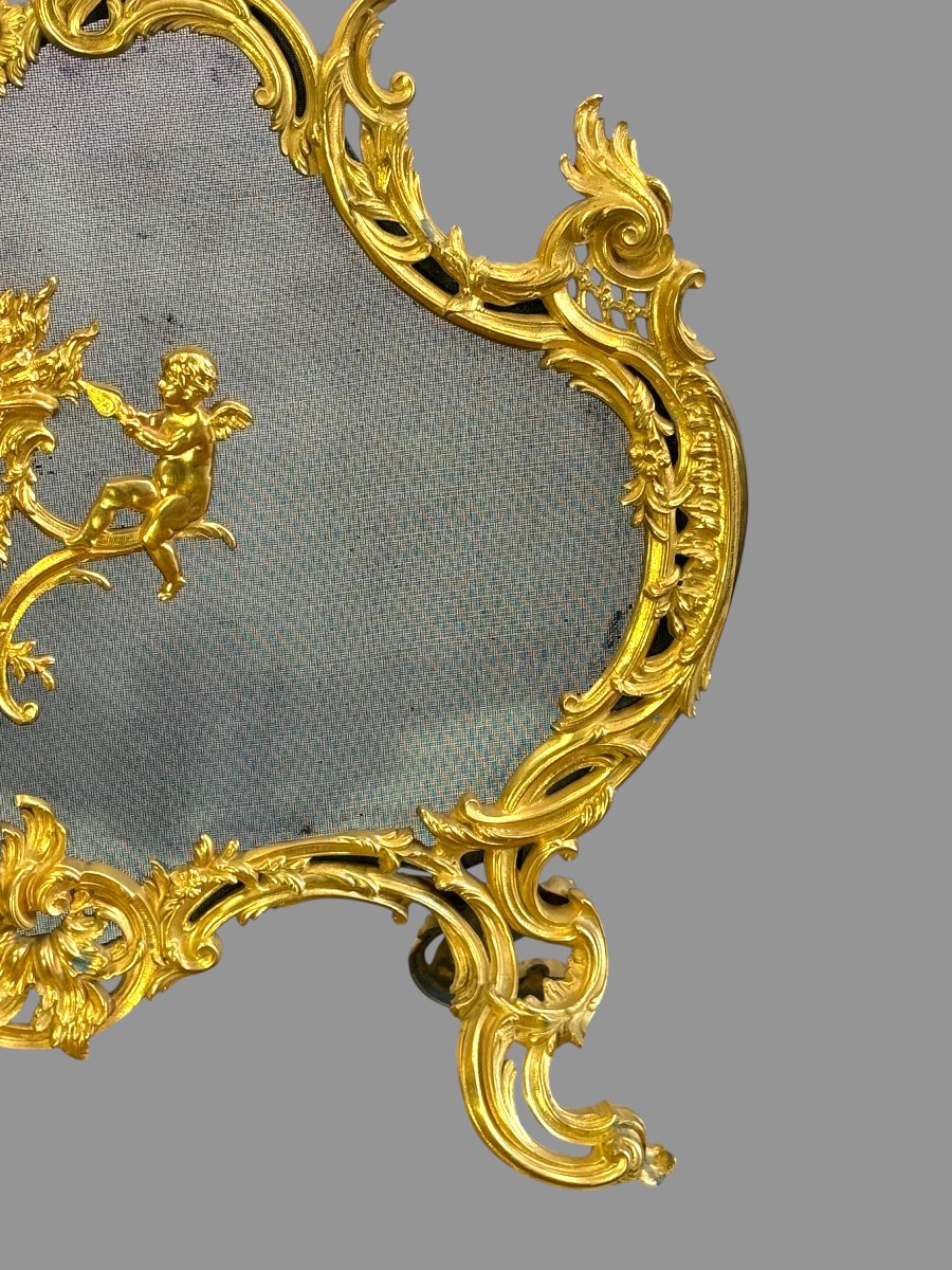 Gilded Bronze Fire Screen In The Louis XV Style – Napoleon III Period, Circa 1880-photo-2