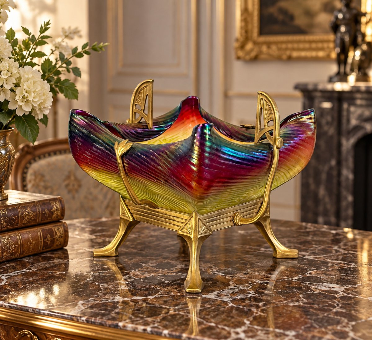 COUPE ART NOUVEAU EN VERRE IRISÉ LOETZ SUR MONTURE EN LAITON DORÉ – VERS 1900-photo-4
