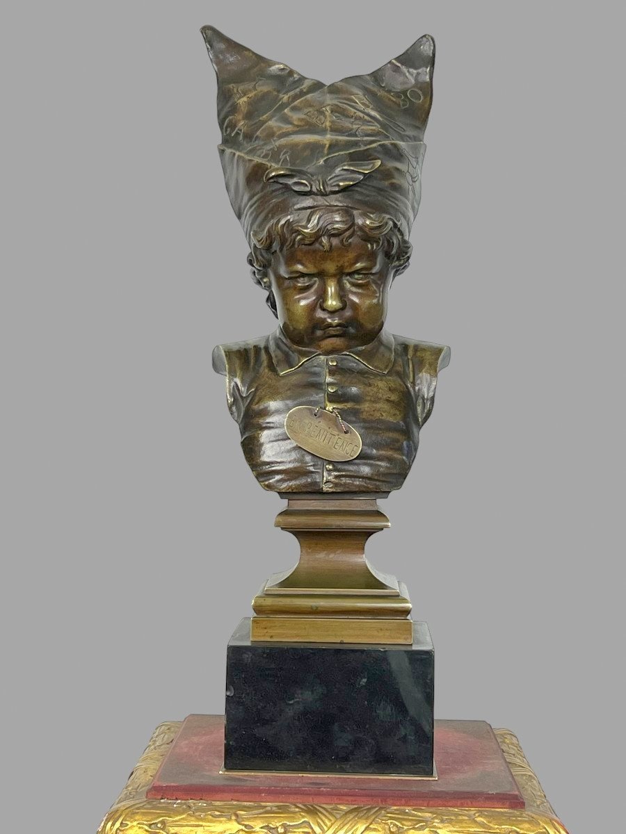 19th-century Antique Bronze "the Donkey's Cap: Penance" Based On A Work By Nicolas Lecornet-photo-3
