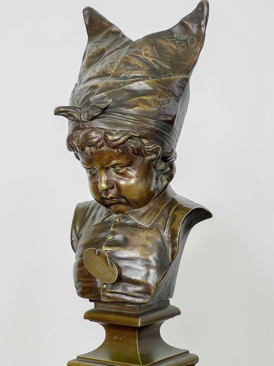 19th-century Antique Bronze "the Donkey's Cap: Penance" Based On A Work By Nicolas Lecornet-photo-1