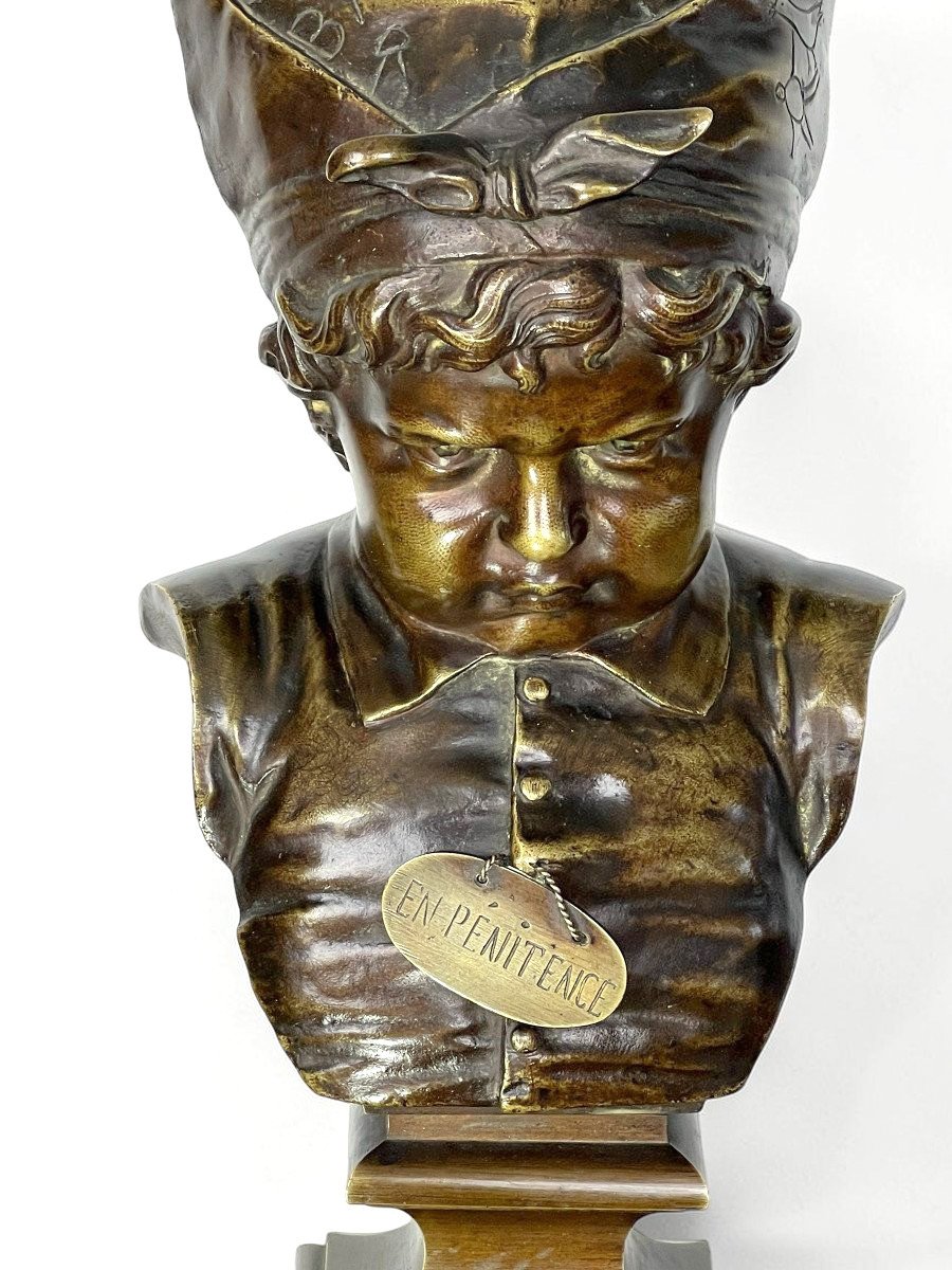 19th-century Antique Bronze "the Donkey's Cap: Penance" Based On A Work By Nicolas Lecornet-photo-5
