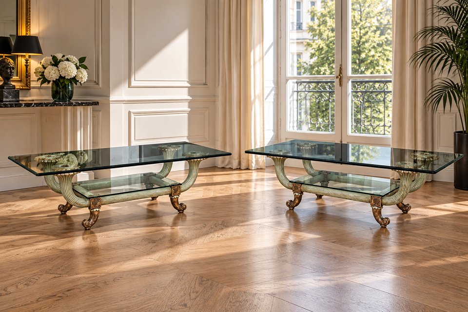 PAIRE DE GRANDE TABLES BASSES DES ANNÉES 70 " MODELE JANSEN " – BOIS POLYCHROME-photo-4