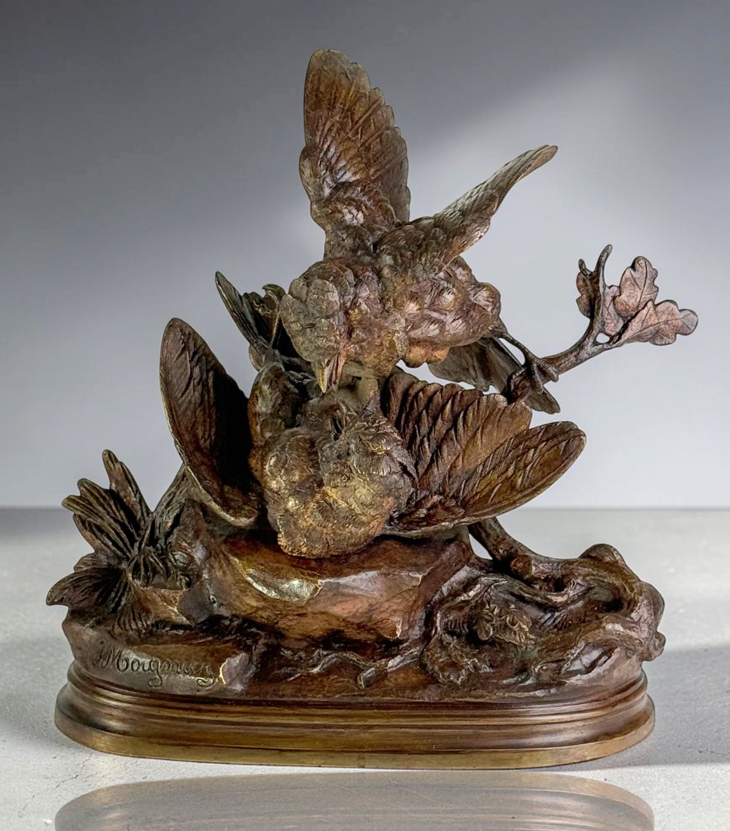 BRONZE DE JULES MOIGNIEZ 1835–1894 " COMBAT DE 2 MOINEAUX MODELE DE 1867-photo-2