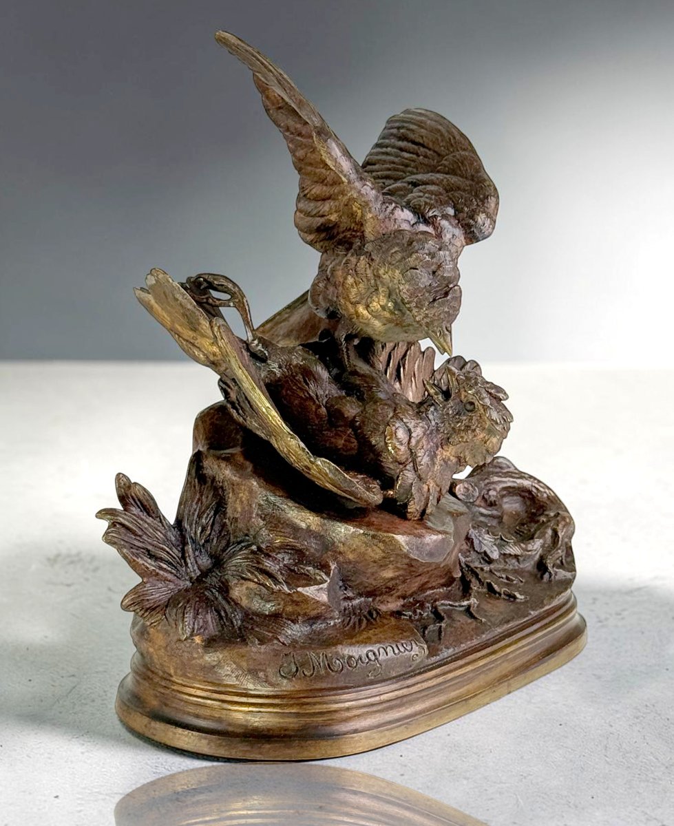 BRONZE DE JULES MOIGNIEZ 1835–1894 " COMBAT DE 2 MOINEAUX MODELE DE 1867-photo-3
