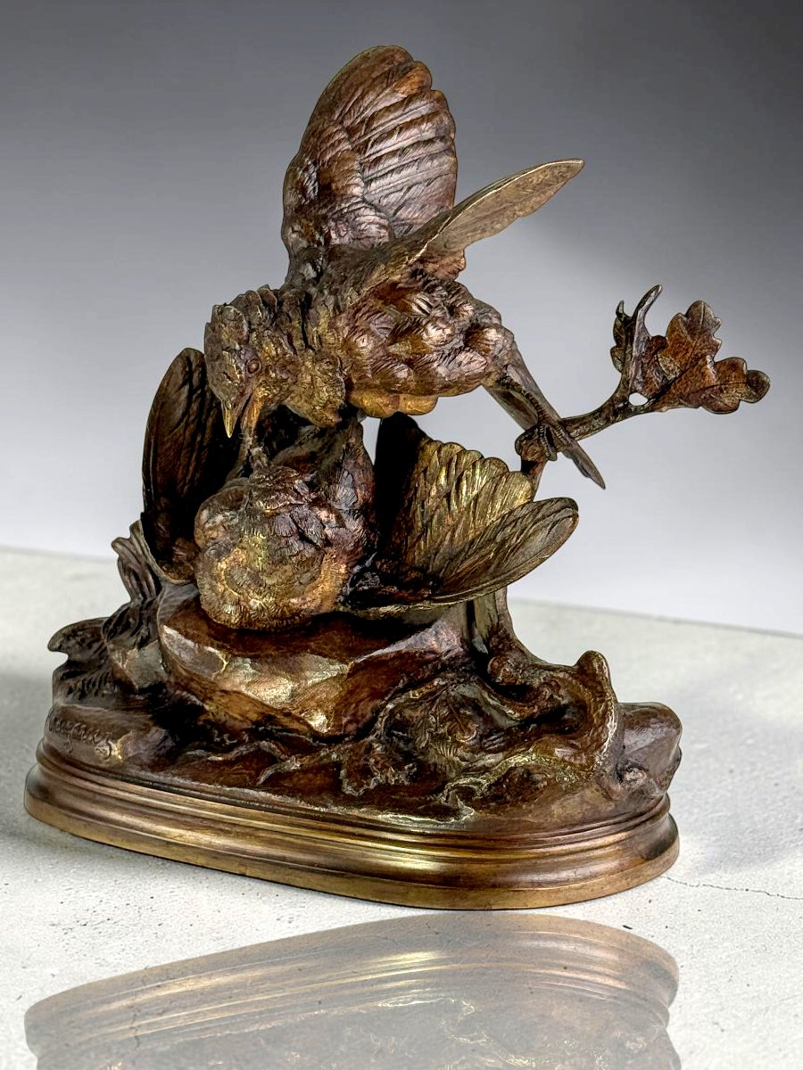 BRONZE DE JULES MOIGNIEZ 1835–1894 " COMBAT DE 2 MOINEAUX MODELE DE 1867-photo-1