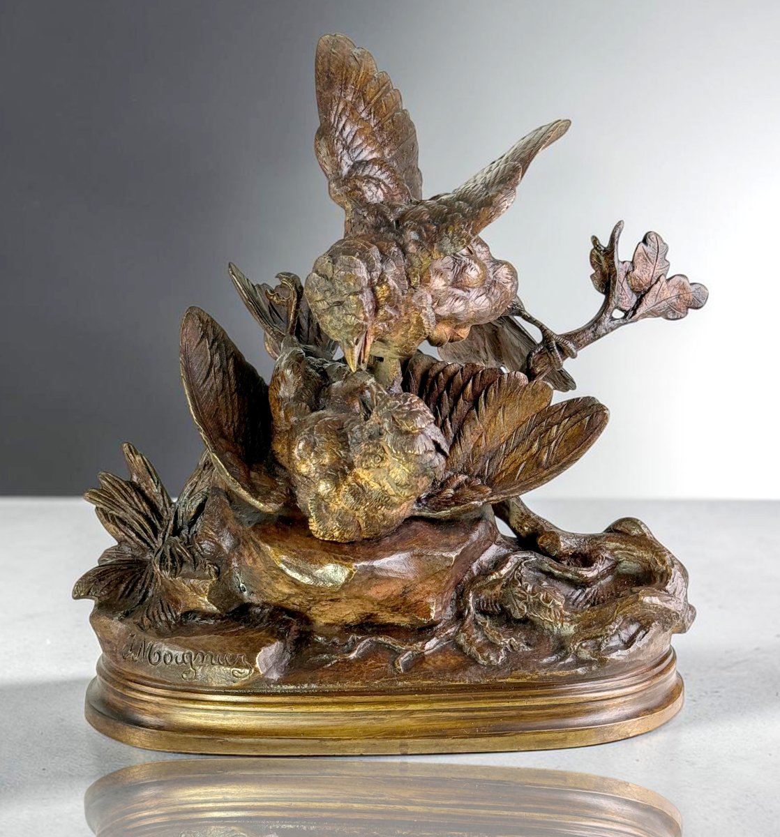 BRONZE DE JULES MOIGNIEZ 1835–1894 " COMBAT DE 2 MOINEAUX MODELE DE 1867-photo-3