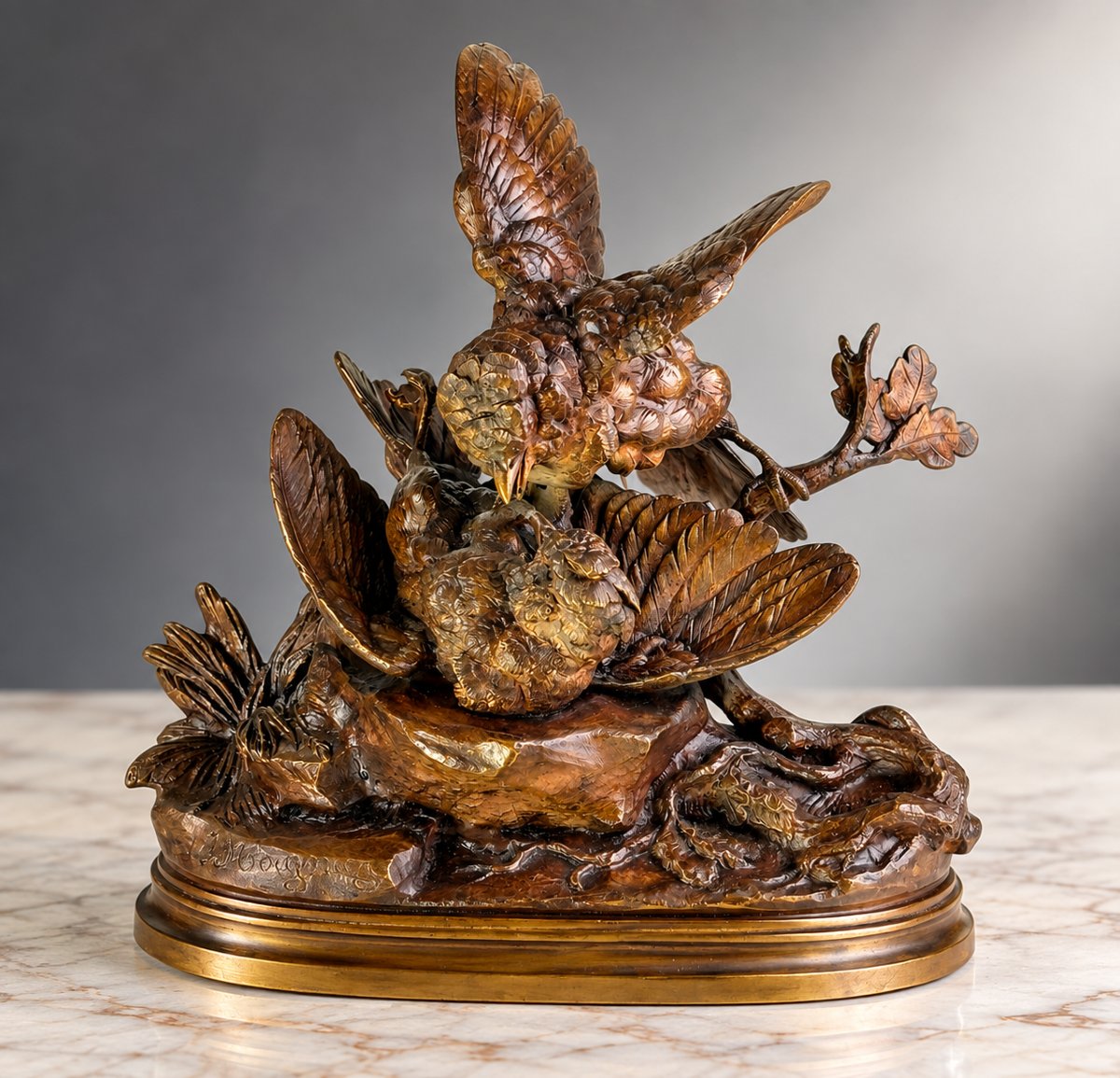 BRONZE DE JULES MOIGNIEZ 1835–1894 " COMBAT DE 2 MOINEAUX MODELE DE 1867
