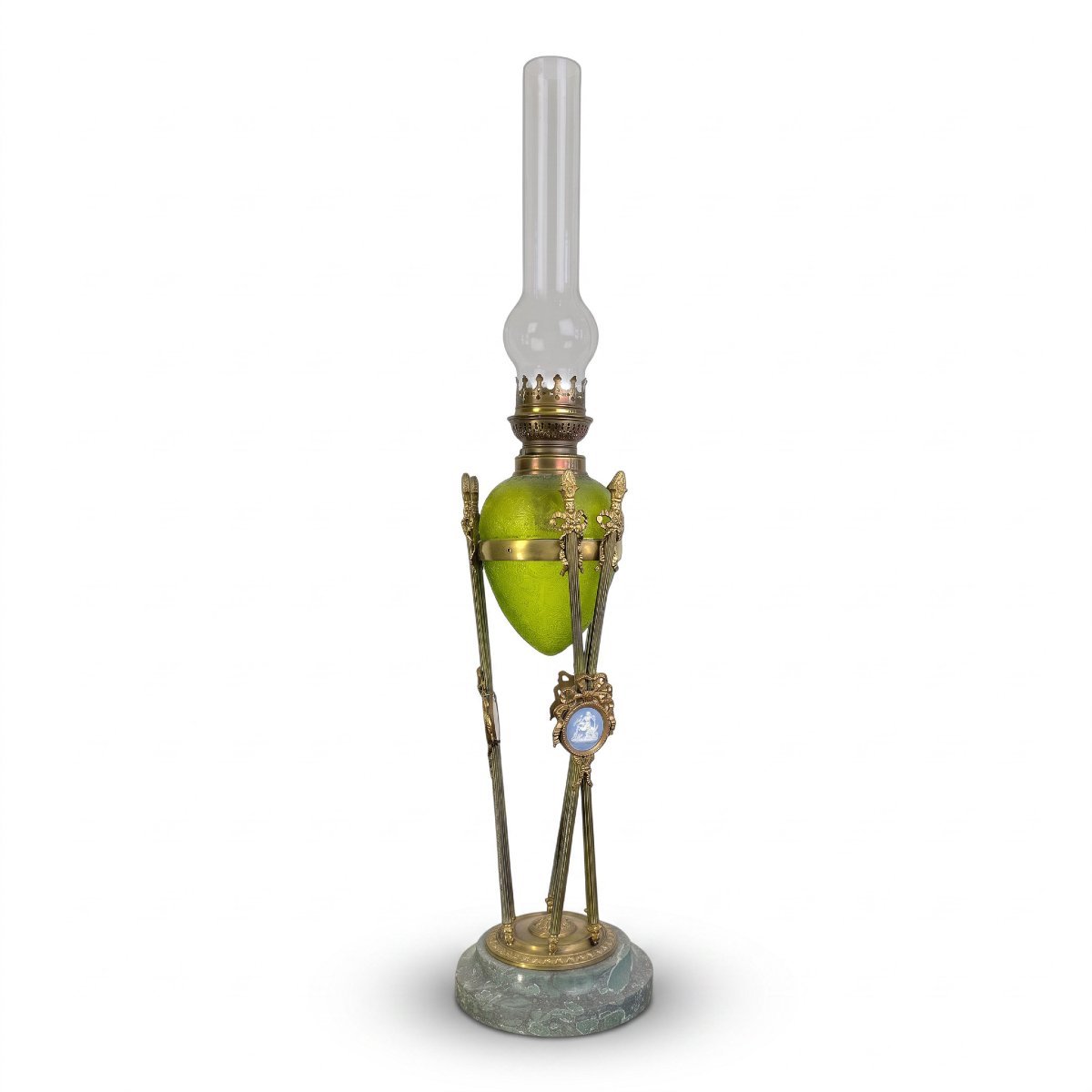 Large 19th-century Kerosene Lamp—baccarat Glass / Gilded Bronze / Cameos-photo-3
