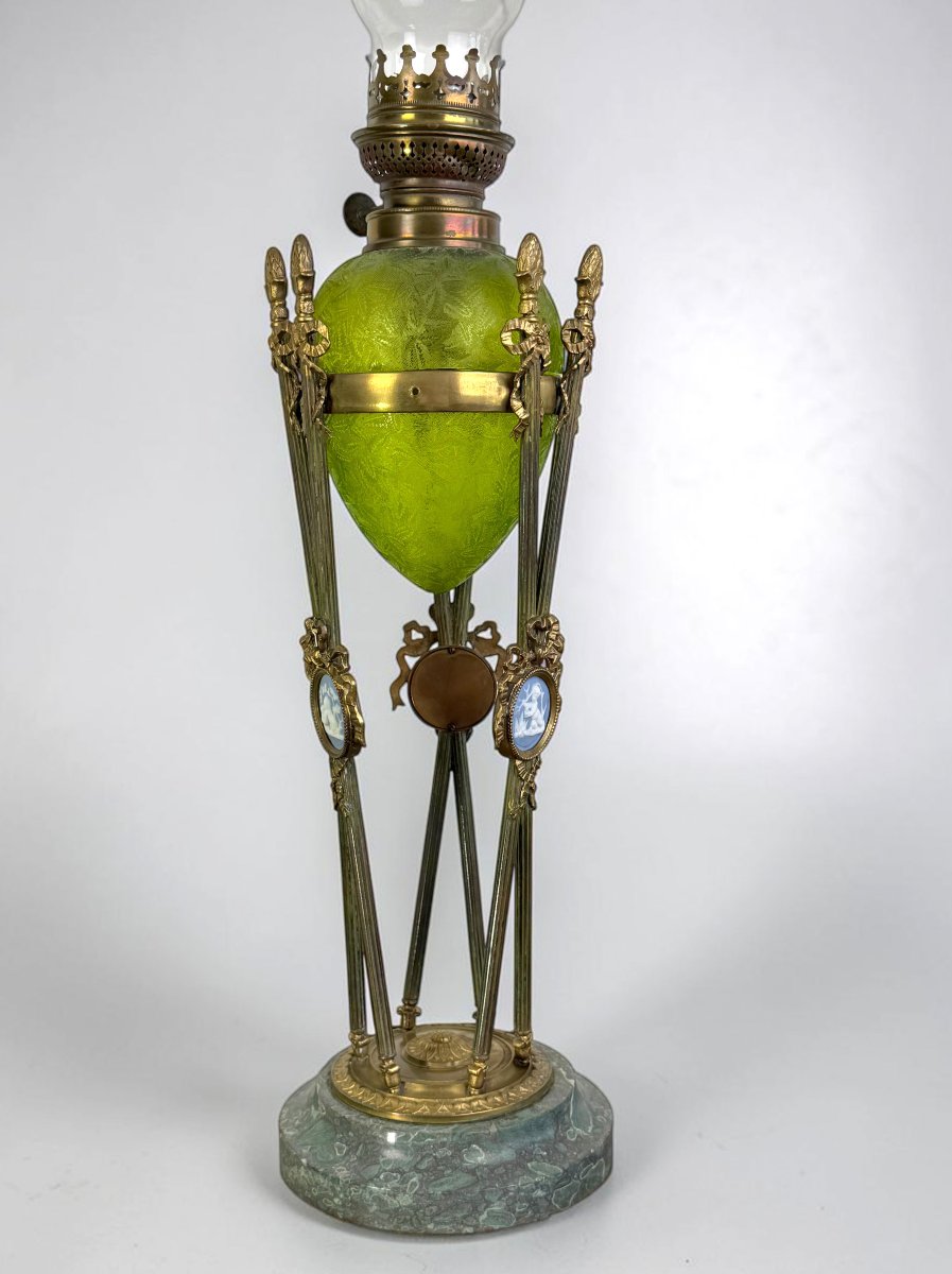 Large 19th-century Kerosene Lamp—baccarat Glass / Gilded Bronze / Cameos-photo-4