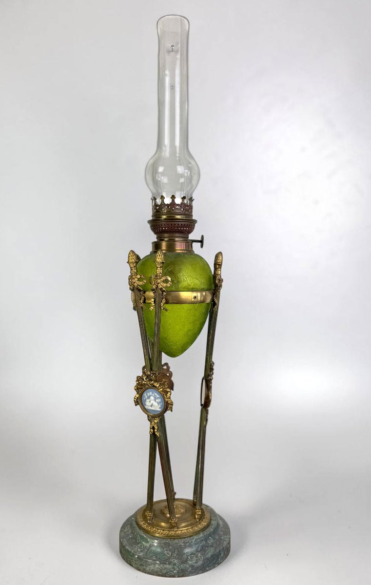 Large 19th-century Kerosene Lamp—baccarat Glass / Gilded Bronze / Cameos-photo-8