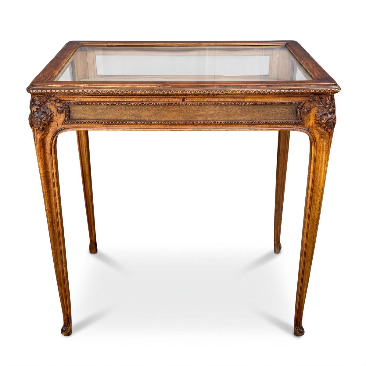 Collector's Table Display Case In Carved Walnut / Signed "l. Roustan 1913"-photo-2