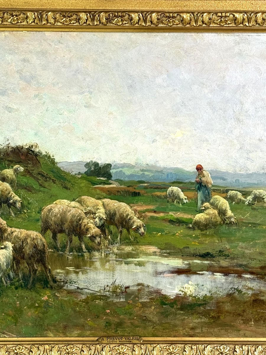 TABLEAU / HUILE SUR TOILE XIXe DE A. PREVOT .VALERI ( BERGERE ET SON TROUPEAUX-photo-6