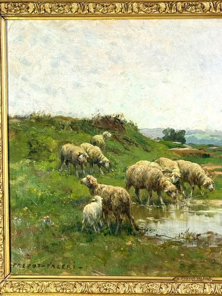 TABLEAU / HUILE SUR TOILE XIXe DE A. PREVOT .VALERI ( BERGERE ET SON TROUPEAUX-photo-7