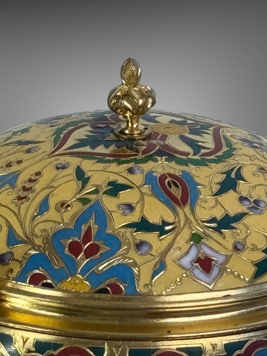 Gilded Bronze Bonbonniere With Polychrome Enamel, Signed F. Barbedienne, Circa 1880-photo-4