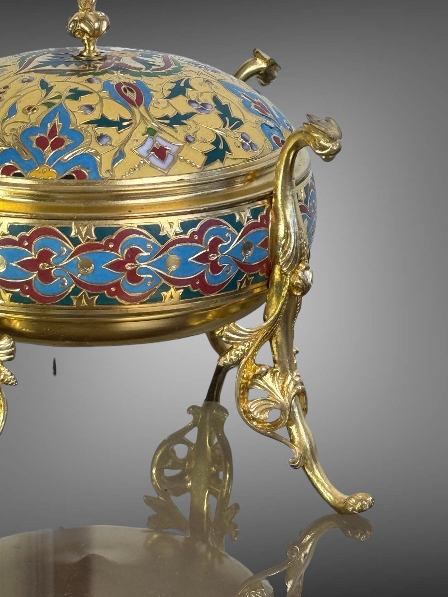 Gilded Bronze Bonbonniere With Polychrome Enamel, Signed F. Barbedienne, Circa 1880-photo-5
