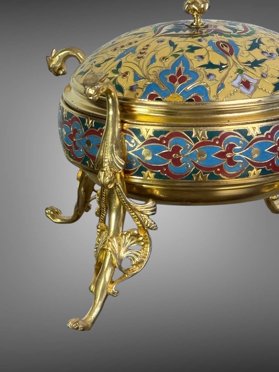 Gilded Bronze Bonbonniere With Polychrome Enamel, Signed F. Barbedienne, Circa 1880-photo-6