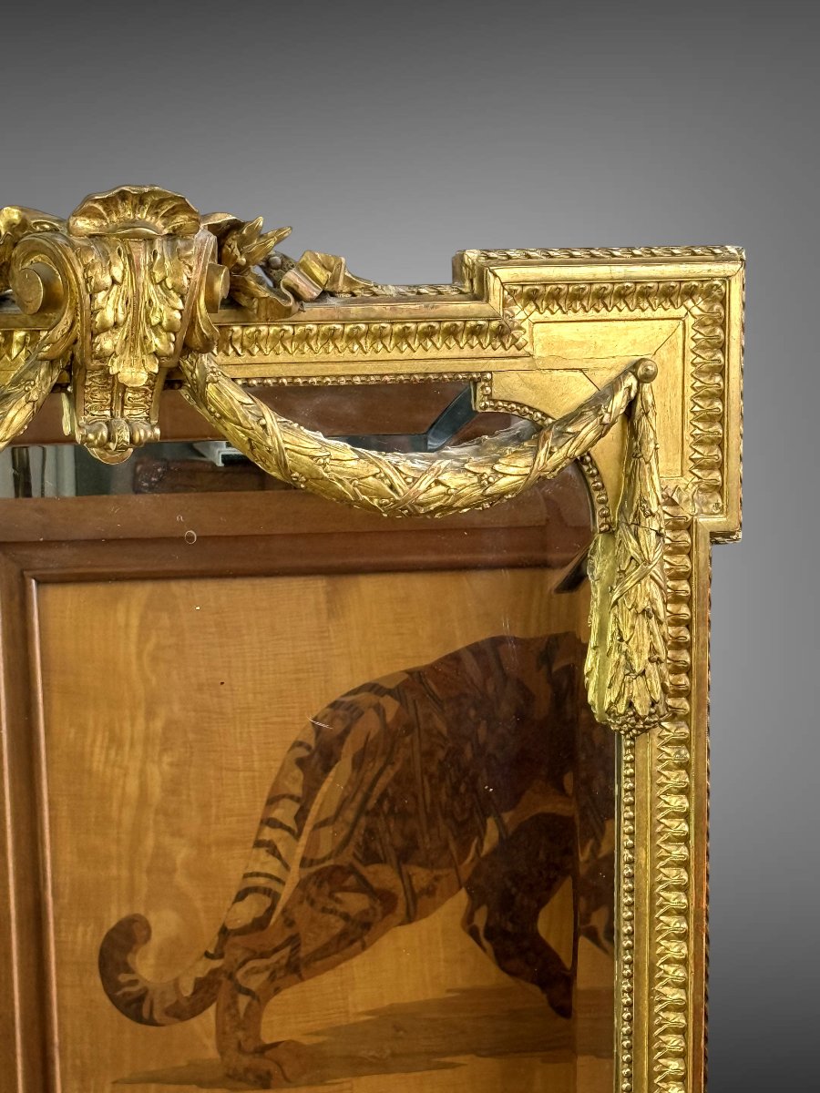 MIROIR ANCIEN EN BOIS ET STUC DORÉ DE STYLE LOUIS XVI / AVEC MIROIR BISEAUTÉ-photo-1